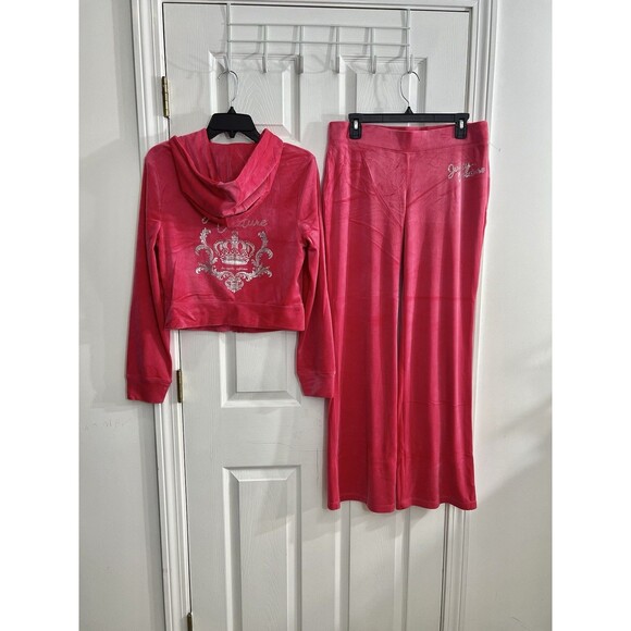 Juicy Couture Size XL Velour Tracksuit Set Pink Party Crown Logo Rhinestone - Picture 2 of 10